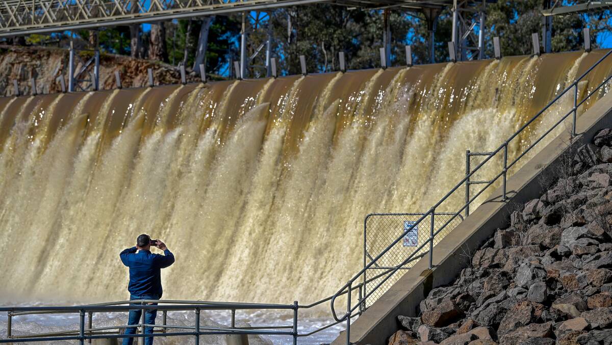 Laanecoorie Reservoir was spilling on August 31. Picture by Brendan McCarthy