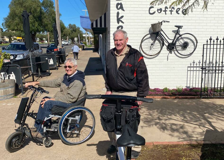 Glenn Bannister and Garry Phillips at Wycheproof's Bakery on Broadway recently. Picture: SUPPLIED