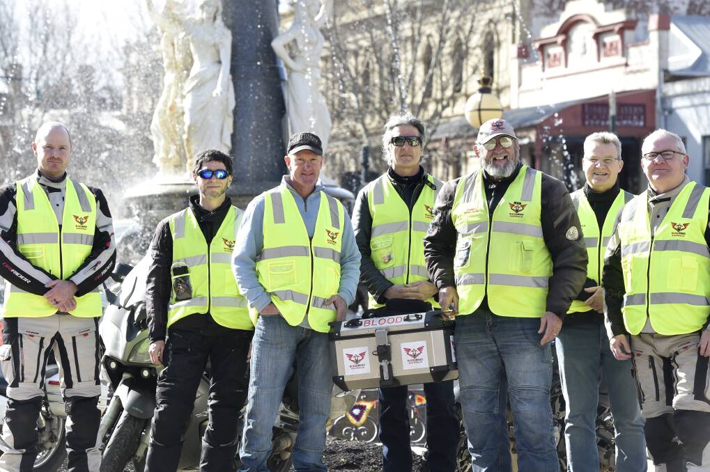 LEGENDS: Just some of the Bloodbikes Australia team in Bendigo on Wednesday. Picture: NONI HYETT