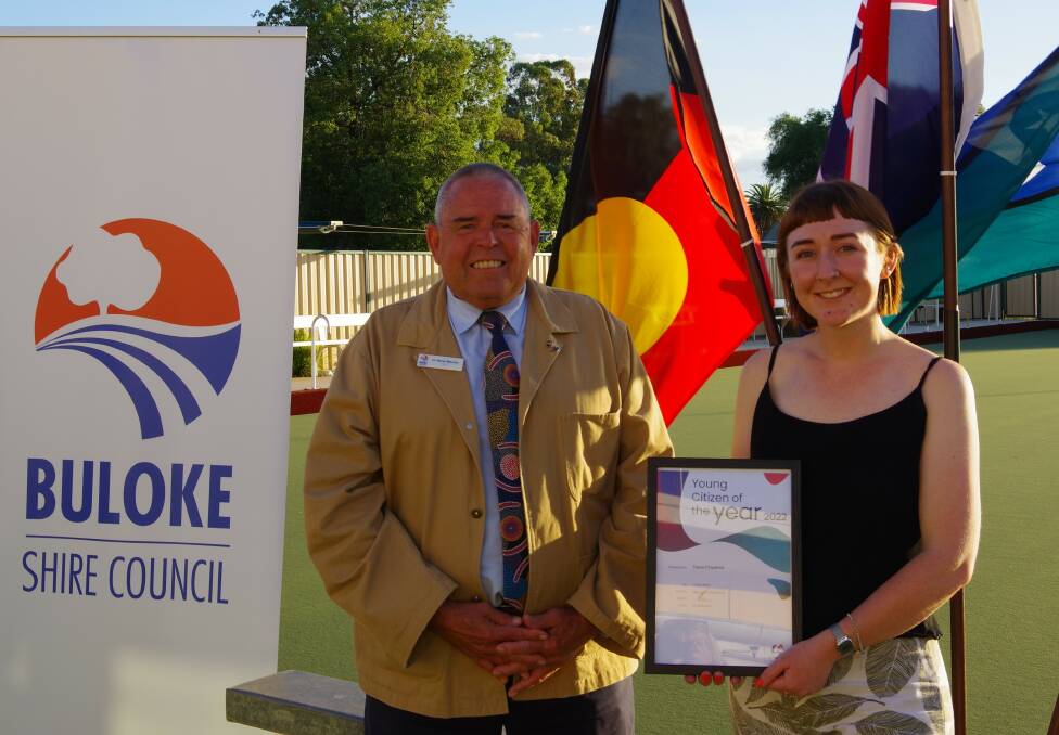 Buloke Shire mayor Darryl Warren with Young Citizen of the Year Tessa Fitzpatrick. Picture: SUPPLIED