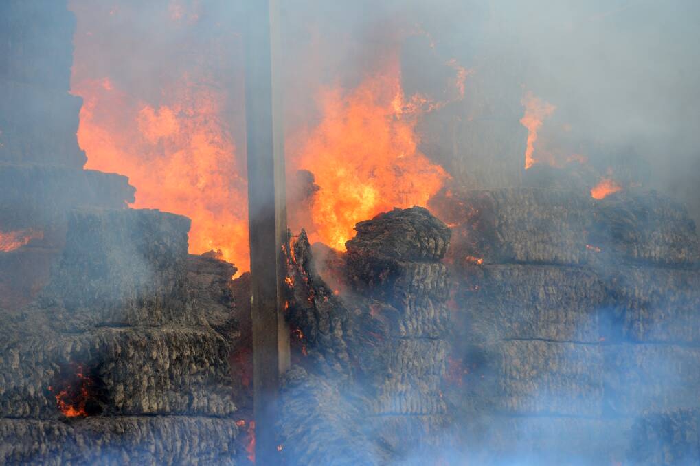A Charlton farmer has lost 1700 vetch hay bales in a shed fire on Wednesday morning. Picture: DARREN HOWE