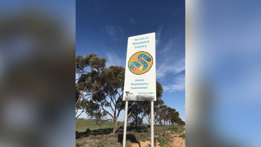 HORRIBLE: A person has spray painted a racist slur on a Welcome to Country sign in the Buloke Shire. Picture: SUPPLIED