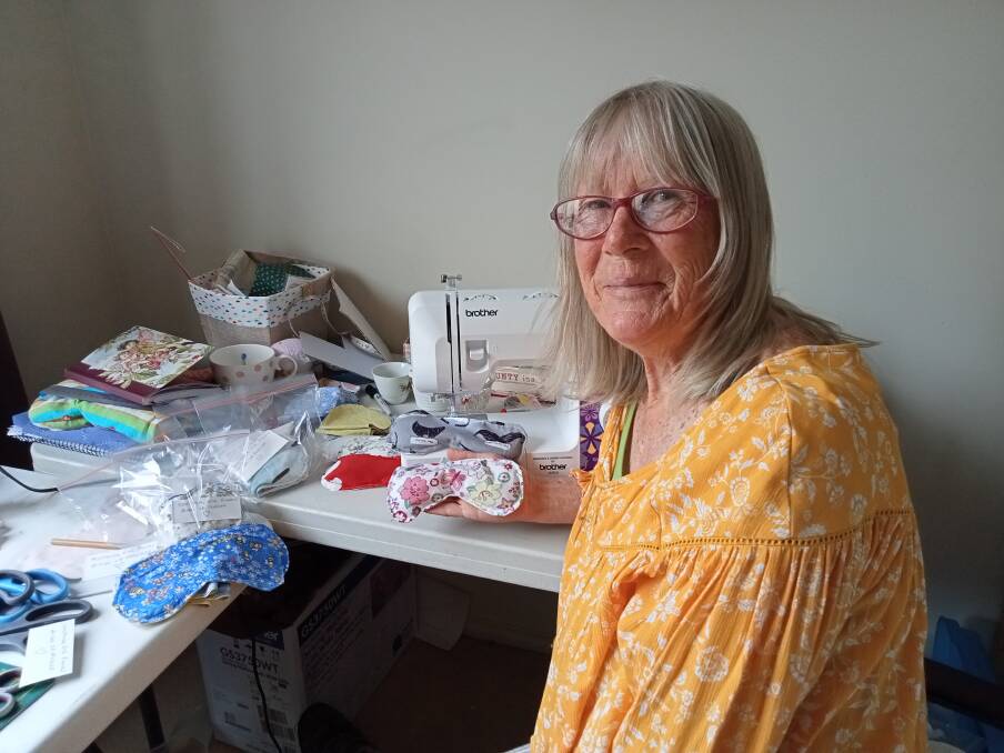 Bendigo's Jeanette Bennett has made more than 700 eye masks to help healthcare workers as they struggle with fatigue. Picture: SUPPLIED
