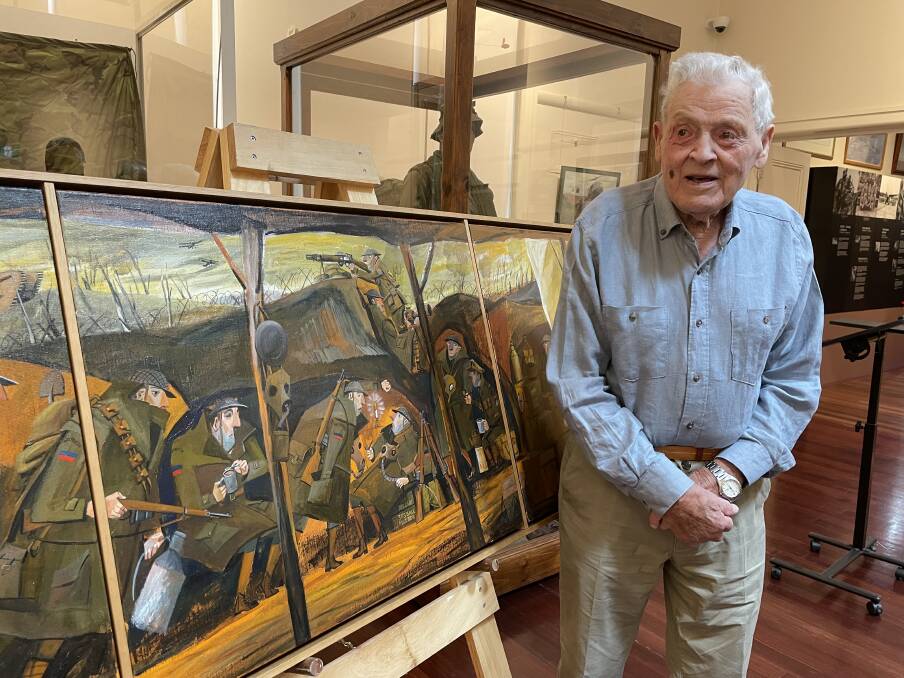 Tom Watt has donated a painting by Castlemaine artist Jeff Hocking to the Bendigo SMI Military Museum. Picture: ALEX GRETGRIX
