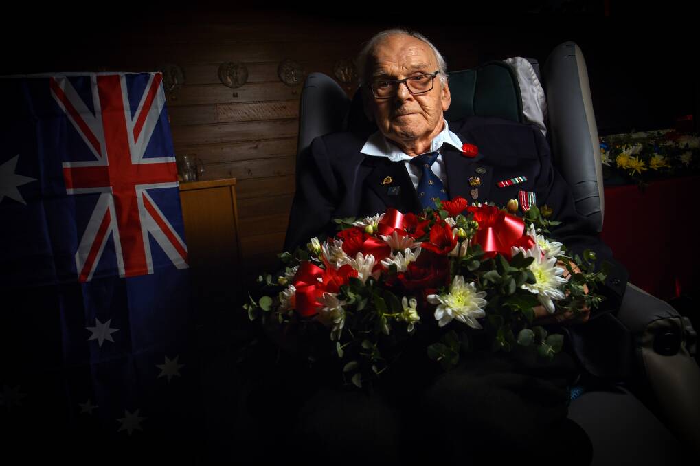 LEST WE FORGET: Ex-serviceman private Graeme Martin at the Mercy Health Bethlehem Home for the Aged Anzac Day service on Thursday. Picture: DARREN HOWE