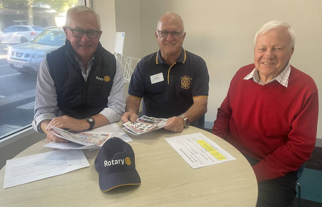 Rotarians John Clue, Ron Payne and Ray Carrington in planning mode. Picture by David Chapman