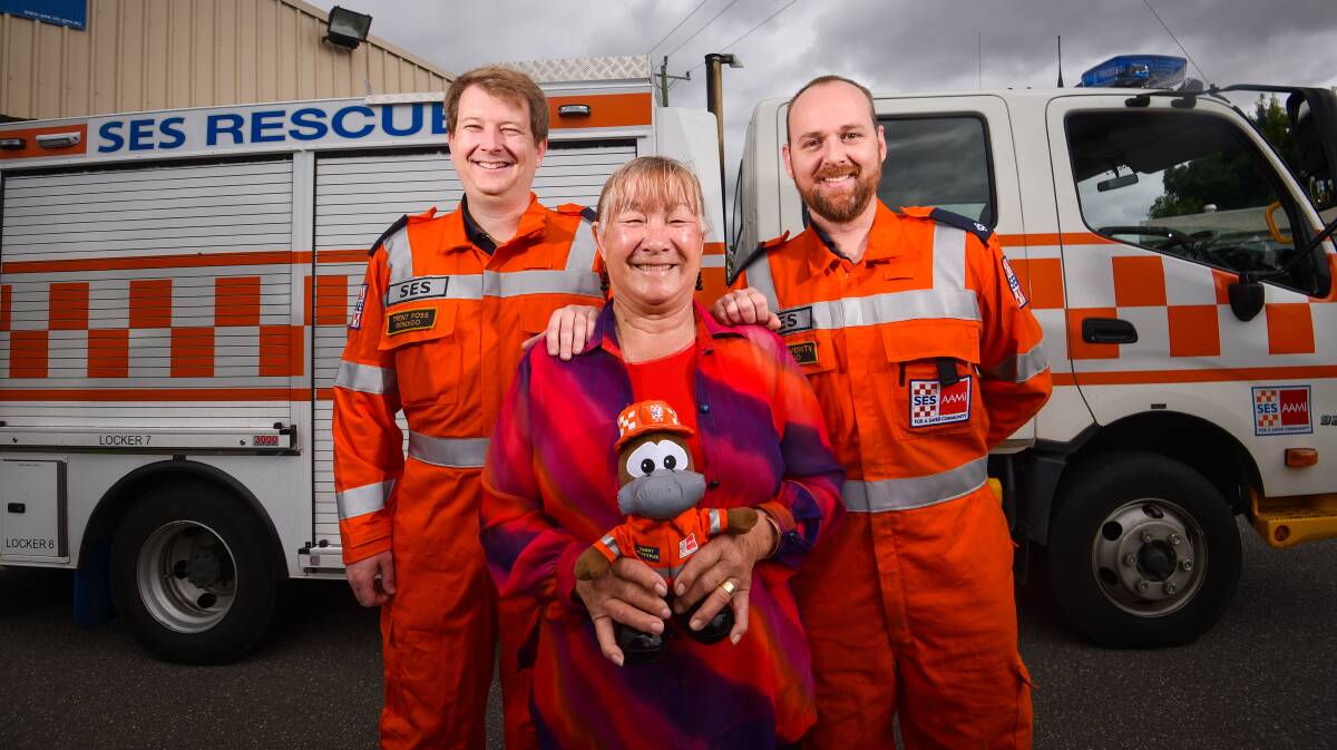 Marlene Wing-Quay with SES volunteers Trent Ross and Braden Verity who rescued her from floodwaters at Woodvale. Picture by DARREN HOWE