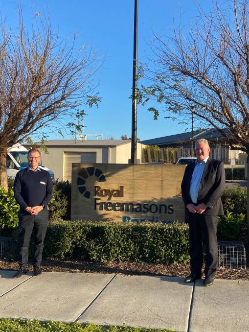 Estia Health chief operating officer Damian Hiser (left) and Royal Freemasons CEO John Fogarty at the Kangaroo Flat nursing home. Picture supplied.