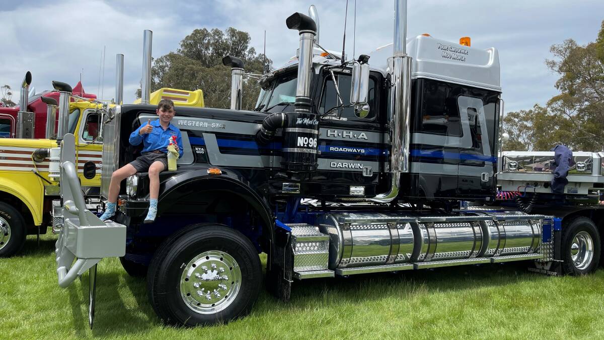 Joshua Kelly gives the Castlemaine Rotary Truck Show the thumbs up on his dad's truck at last year's event. Picture is supplied.