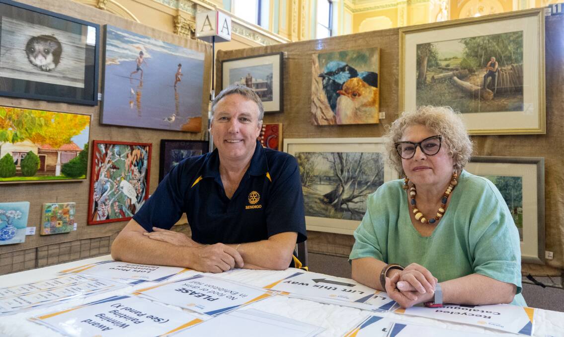 Art show co-ordinator Brian Figg and Bendigo Rotary Club president Daniela Ionescu are ready for a busy weekend. Picture by Enzo Tomasiello