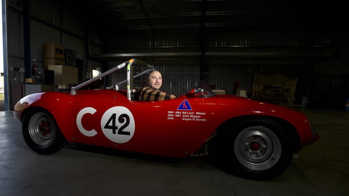 REVVING TO GO: Angelo Di Donato with his restored 1960 hand-made racing car. Pictures: NONI HYETT