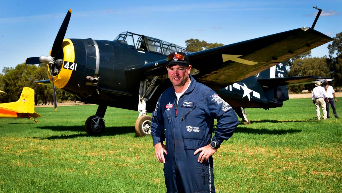 Pilot Paul Bennet with his 1942 Gruman Avenger at the preview for the Serpentine Air Race Photo: Brendan McCarthy