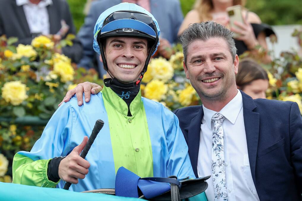 Jett Stanley and Brent Stanley after El Salto's win in race 5. Picture by George Sal/Racing Photos.
