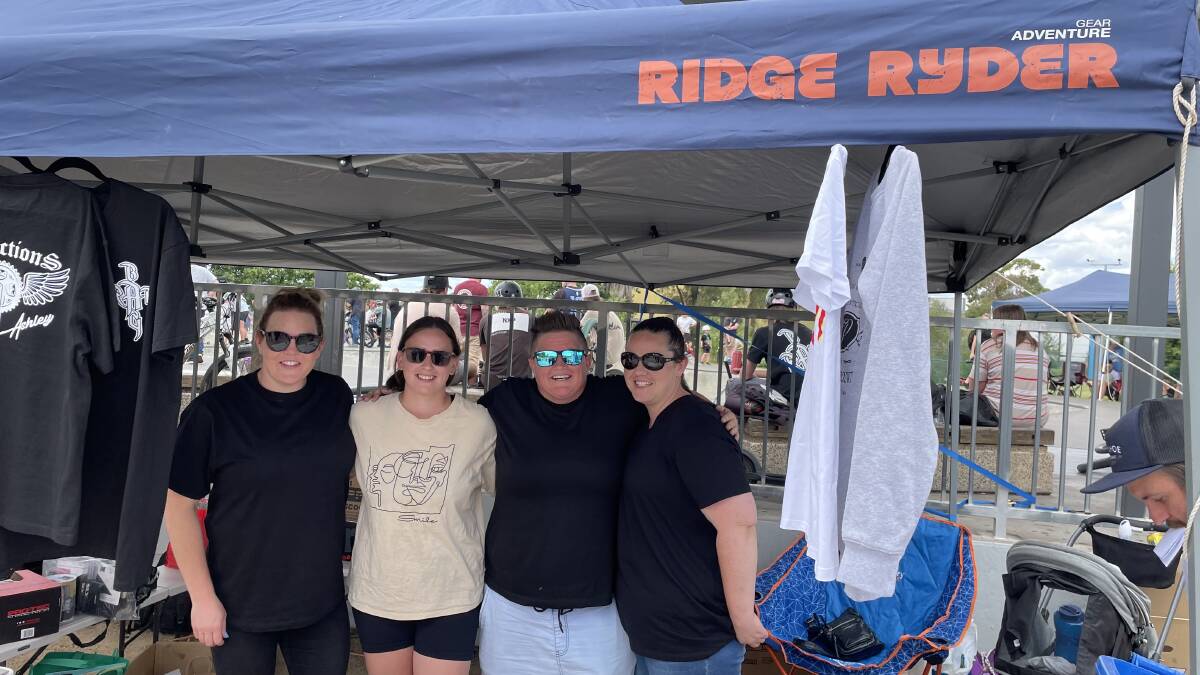 Fundraising team members: Kelly Crapper, Taylah Jackson, Skye Canty and Bettie Kelly were selling raffle tickets and t-shirts at the Ash Slattery jam. Picture: JULIEANNE STRACHAN
