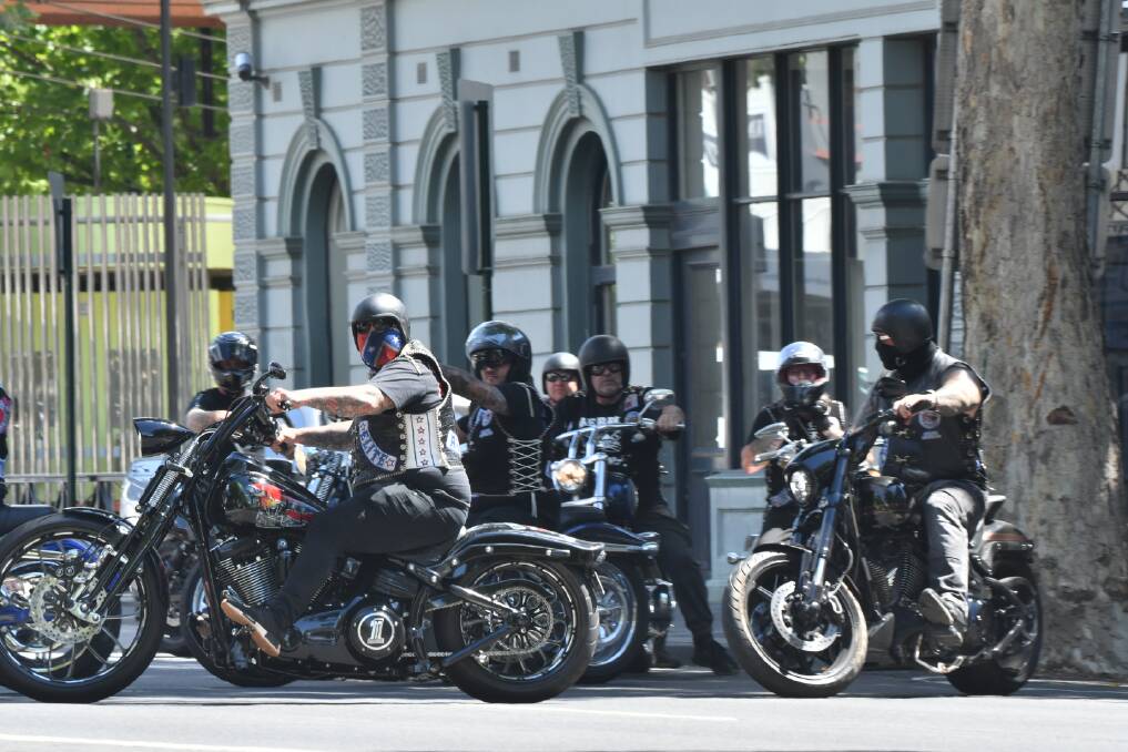 McCrae Street: Rebels Australia members pictured in Bendigo CBD on Saturday at about 2:45pm. 