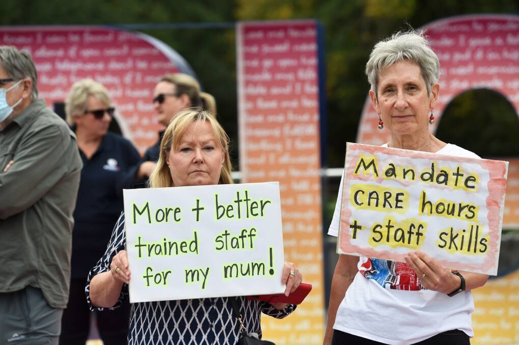 ENOUGH IS ENOUGH: Bendigo protesters rallied for aged care system overhaul on Wednesday. Picture: NONI HYETT