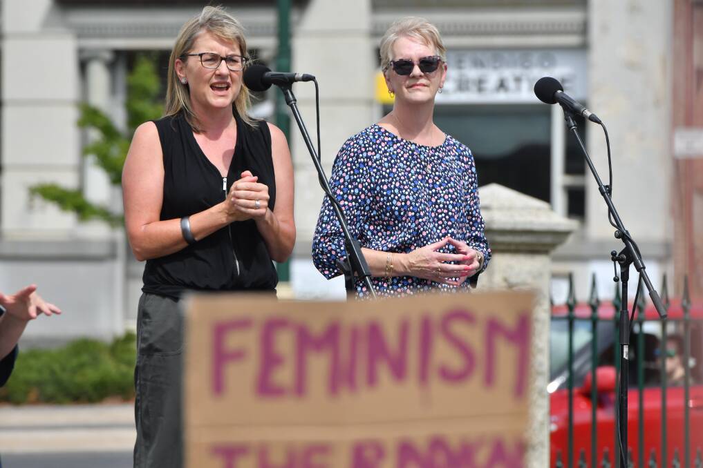 Politicians Jacinta Allan and Maree Edwards spoke of their commitment to changing politically based gender inequality. Picture: NONI HYETT