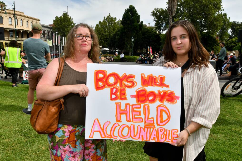 IT'S TIME: Bendigo women and allies gathered at Rosalind Park to demand more gender equality on Sunday. Picture: NONI HYETT