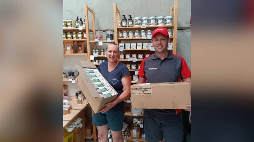 ON THE ROAD: Four boxes of supplies from Urthly Organics are headed to Lismore. Picture: SUPPLIED