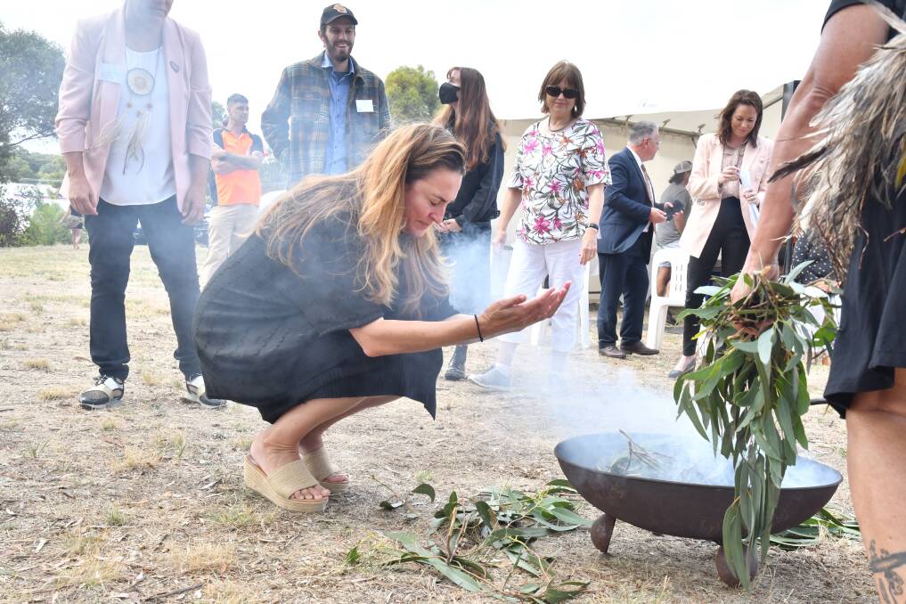 A smoking ceremony on Dja Dja Wurrung land in Golden Square. Picture: NONI HYETT