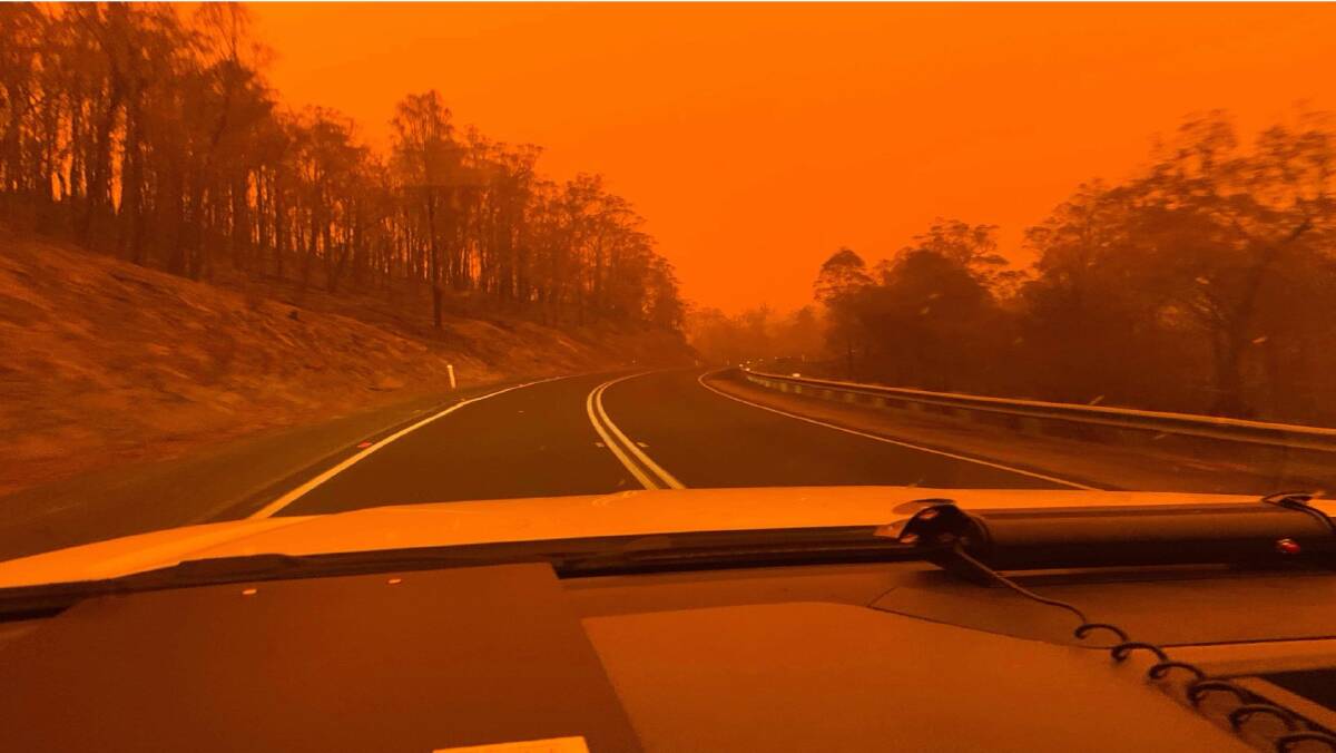 Orange skies in east Gippsland during the 2019-2020 fires. Picture: LAYTON MILLER