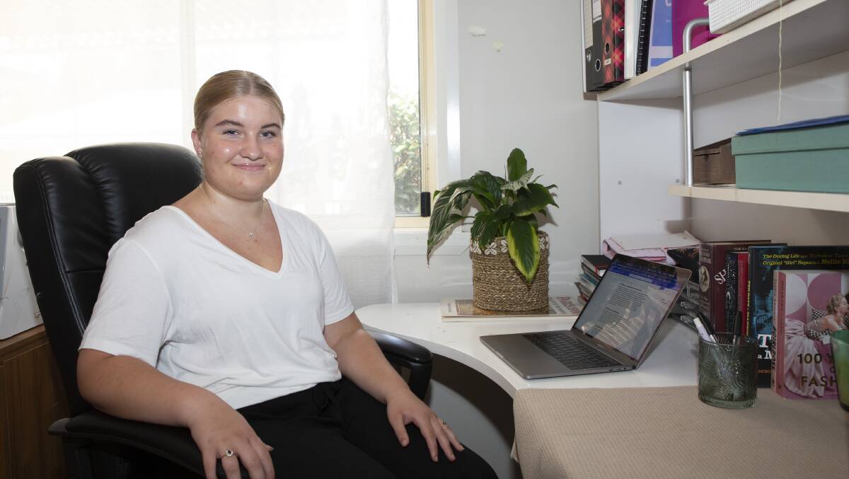 Keen to get ahead: Sascha Coleman is 13 years old and has elected to study both high school and university courses from home. Picture: Madeline Begley 