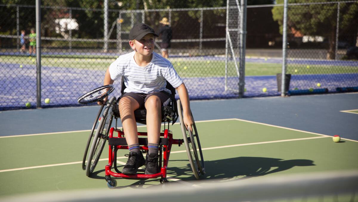 Chance Jones, who received a personal video message from champion Dylan Alcott, said he would love to have a hit with the retired tennis champion. Photo: Madeline Begley