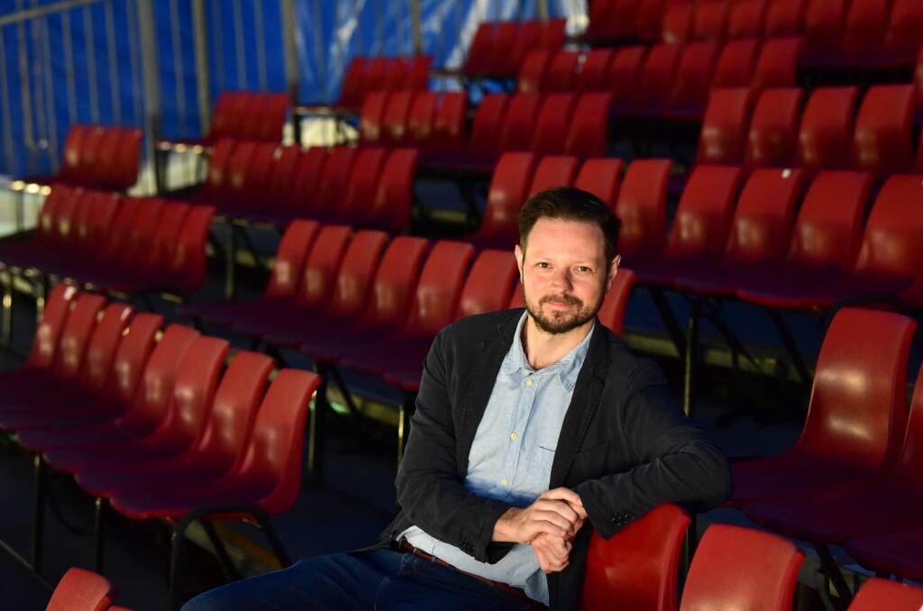Glyn Roberts takes a seat in the Big Top as his final Castlemaine State Festival gears up to launch on Friday. Picture by Brendan McCarthy