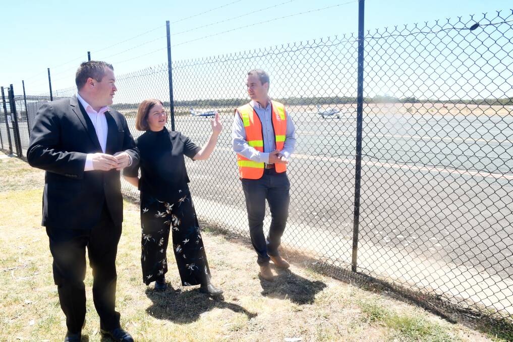 City of Greater Bendigo economic development manager, Ben Devanny, federal member for Bendigo Lisa Chesters at the Bendigo airport this week. Picture by Noni Hyett