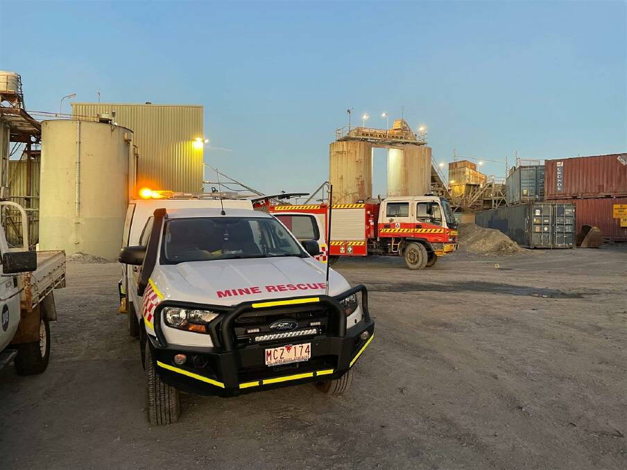 Vehicles involved in Saturday night's Costerfield mine rescue operation. Picture by CFA Oscar 1 crew