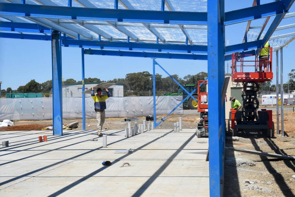 Bendigo airport's new terminal and business park are under construction and on track to be finished by the end of the year. Picture by Noni Hyett
