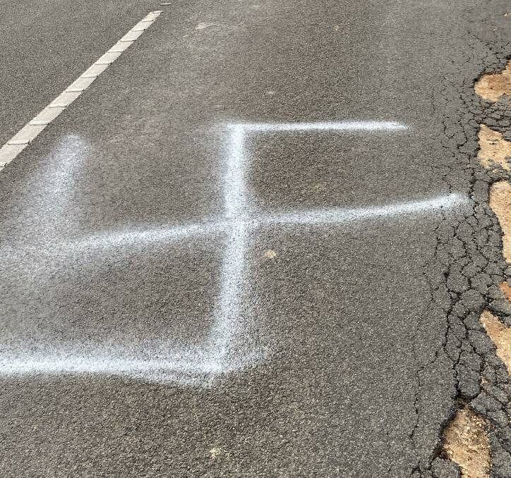 A swastika next to a ragged edge of road on the Dunolly-Maryborough Rd. Picture supplied