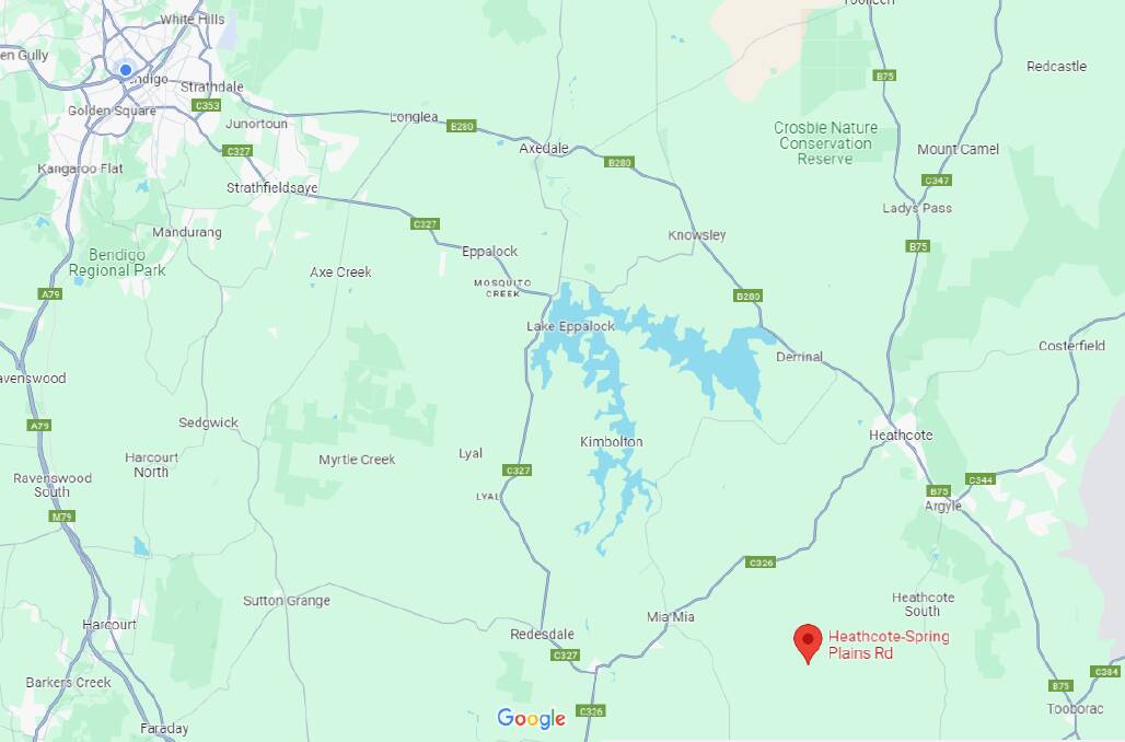 Location of Heathcote-Spring Plains Rd, where fatal accident occurred.