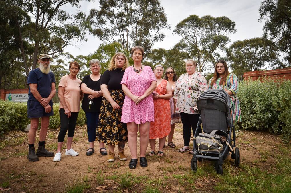 Unhappy cemetery users who met to speak to the media at Eaglehawk Cemetery on Tuesday included Sarah Dunn, Lisa Kidman and Deborah Mathews (at front). Picture by Darren Howe
