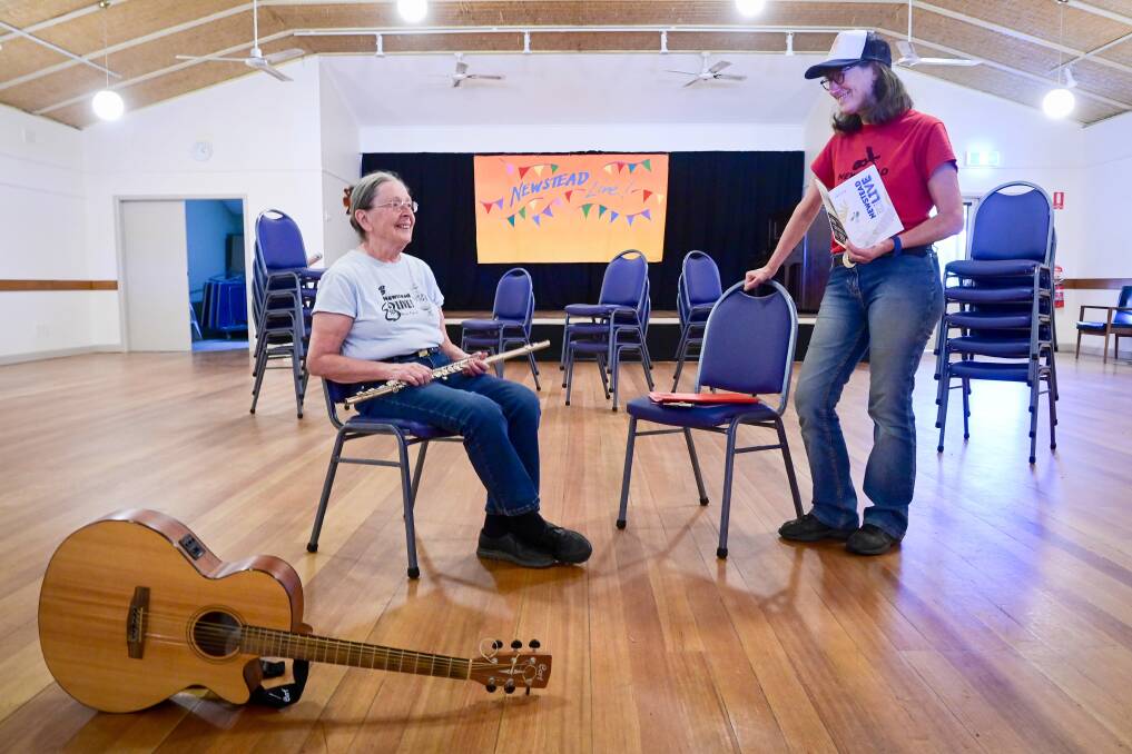 Newstead Live director Kelly Skinner and program manager Bronwyn Rowbotham at the town's community centre, which is one of the venues's for this weekend's music festival. Picture by Brendan McCarthy.