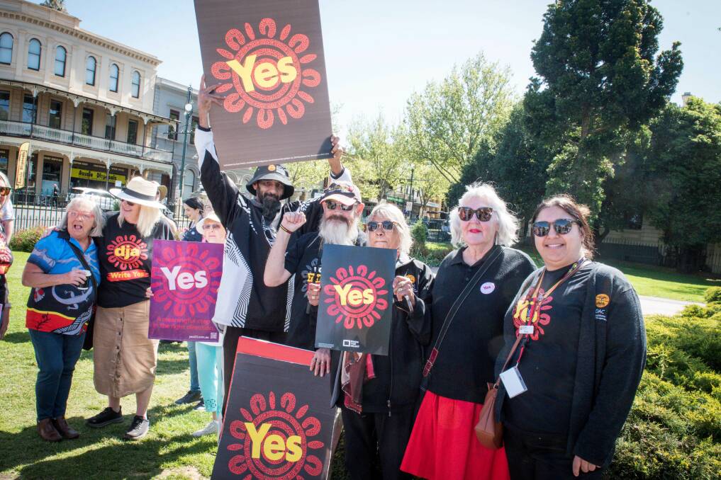 Local Yes vote proponents at a rally in Rosalind Park last month. Picture by Brendan McCarthy