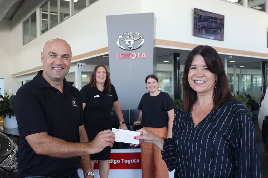 Bendigo Toyota's Adam Ski and Gabrielle Richards with Bendigo Foodshare's Emma Bourke and Michelle Murphy are celebrating the generous donation. Picture by Lucy Williams 