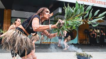 Dancers helped to open the Dja Dja Wurrung Cultural Tourism and Creative Arts Hub in Bendigo's city centre. Picture by Enzo Tomasiello 