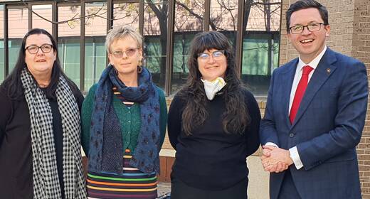SAFETY: (left right) La Trobe A/Prof Leesa Hooker, Centre against Sexual Assault Central Victoria's Lee Edmonds, Dr Jess Ison and Minister Anthony Carbines are keen to make everyone in the community safer through drink-spiking research. Picture: LA TROBE 