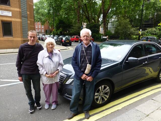 Royal lover Darren Martin, here with his grandparents Peggy and Peter during a 2013 trip to the UK, will recreate his London trip to pay his respects to the Queen. Picture supplied 