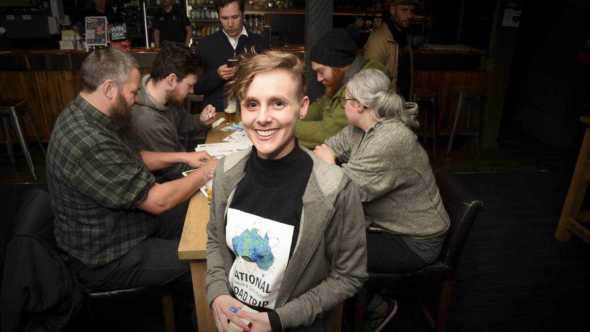 Lovers of science were on hand to meet the national dark matter and quantum road trip participants like Kristen Harley for pub trivia in Bendigo on Tuesday night. Picture: NONI HYETT 