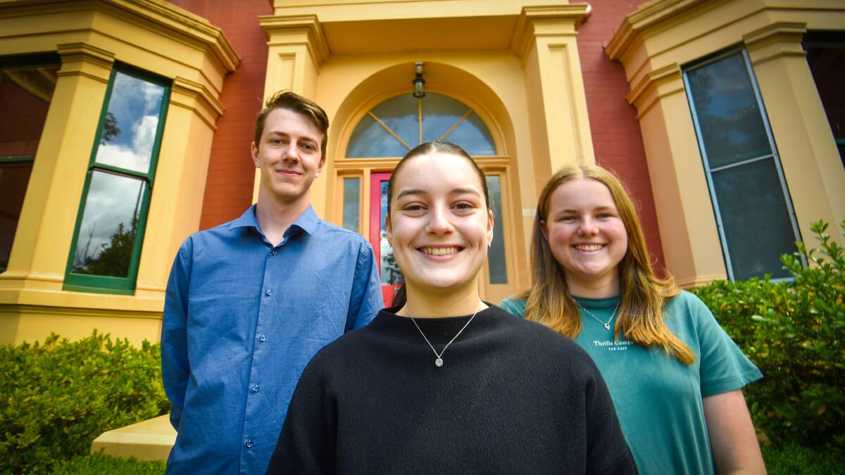 Catherine McAuley College students Lochlan Tresize, Tahlia Isaac and Lily Jones were the school's top ATAR performers. Picture by Darren Howe 