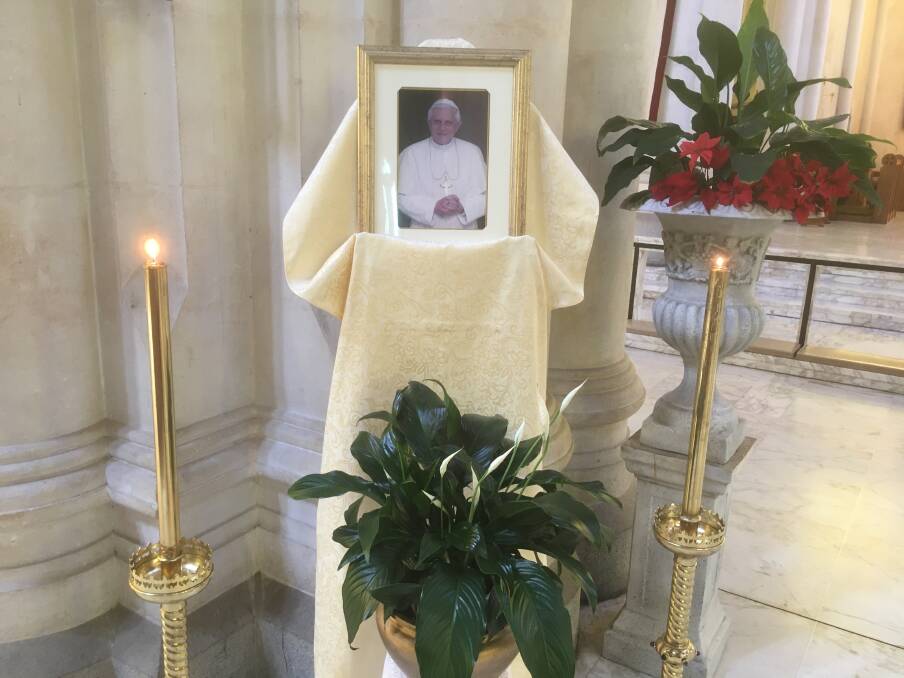 Bendigo Cathedral marked the passing of Pope Benedict XVI with a memorial. Picture supplied 