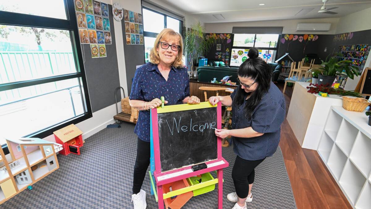 Golden Square Kindergarten's Carol O'Bree and Danielle Walker will welcome Sunday crowds to celebrate their new build. Picture by Darren Howe 
