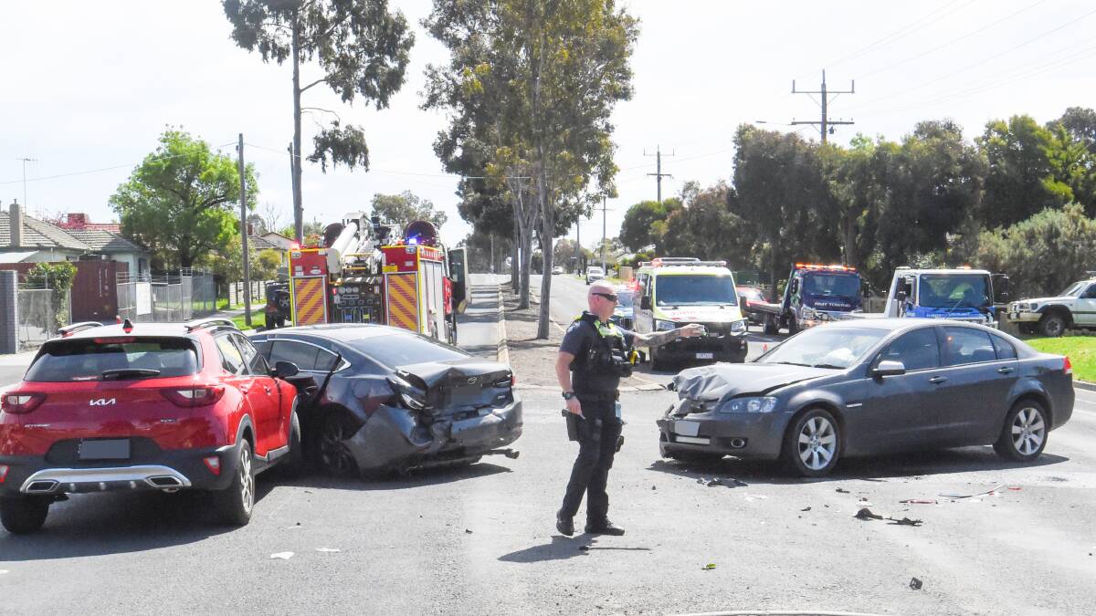 A three car collision has occurred around 12pm on Sunday on Sandhurst Road in California Gully. Picture by Darren Howe