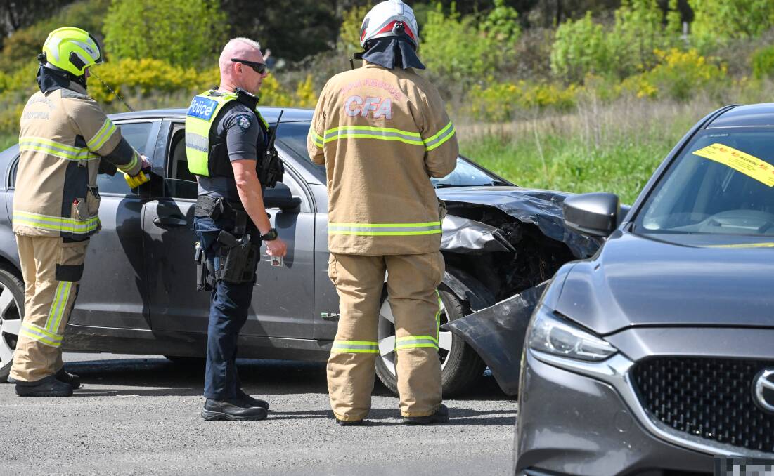 A three car collision has occurred around 12pm on Sunday on Sandhurst Road in California Gully. Picture by Darren Howe 