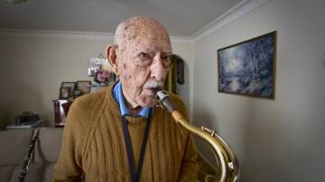 MUSIC: retired policeman Ivan Whyte celebrates 90-years, including 27 as a member of local Evergreen Band for retired musicians. Picture: Noni Hyett