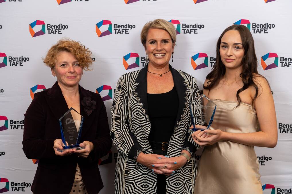 Bendigo TAFE students of the year Pinar Teker and Taylah Firmer with CEO Sally Curtain. Picture supplied 