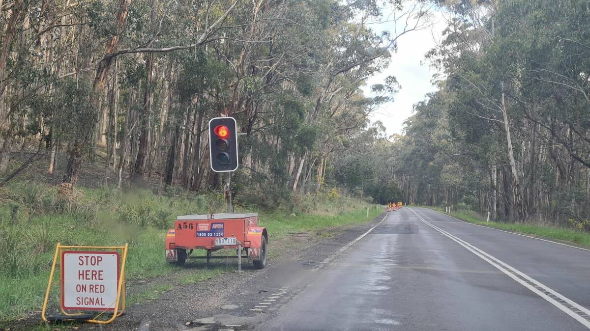 The state of this section of the Ballan-Daylesford Road meant only one lane could be used at a time in October 2023. Picture by Gabrielle Hodson.