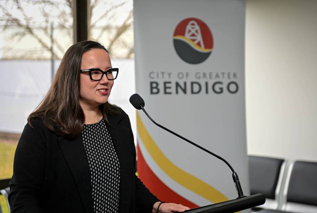 Minister for Regional Development Harriet Shing at the sod-turning for the new Bendigo AIrport terminal. Picture by Brendan McCarthy